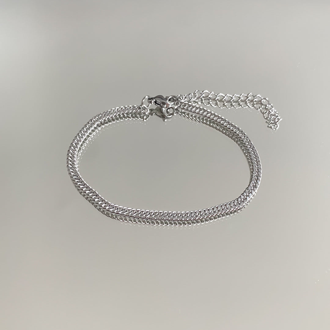 Double Link Curb Anklet | Silver